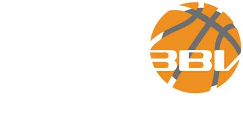 Logo der Basketball Bundesliga mit orangefarbener Basketballgrafik und Schriftzug &bdquo;BBL&ldquo; in Wei&szlig;.