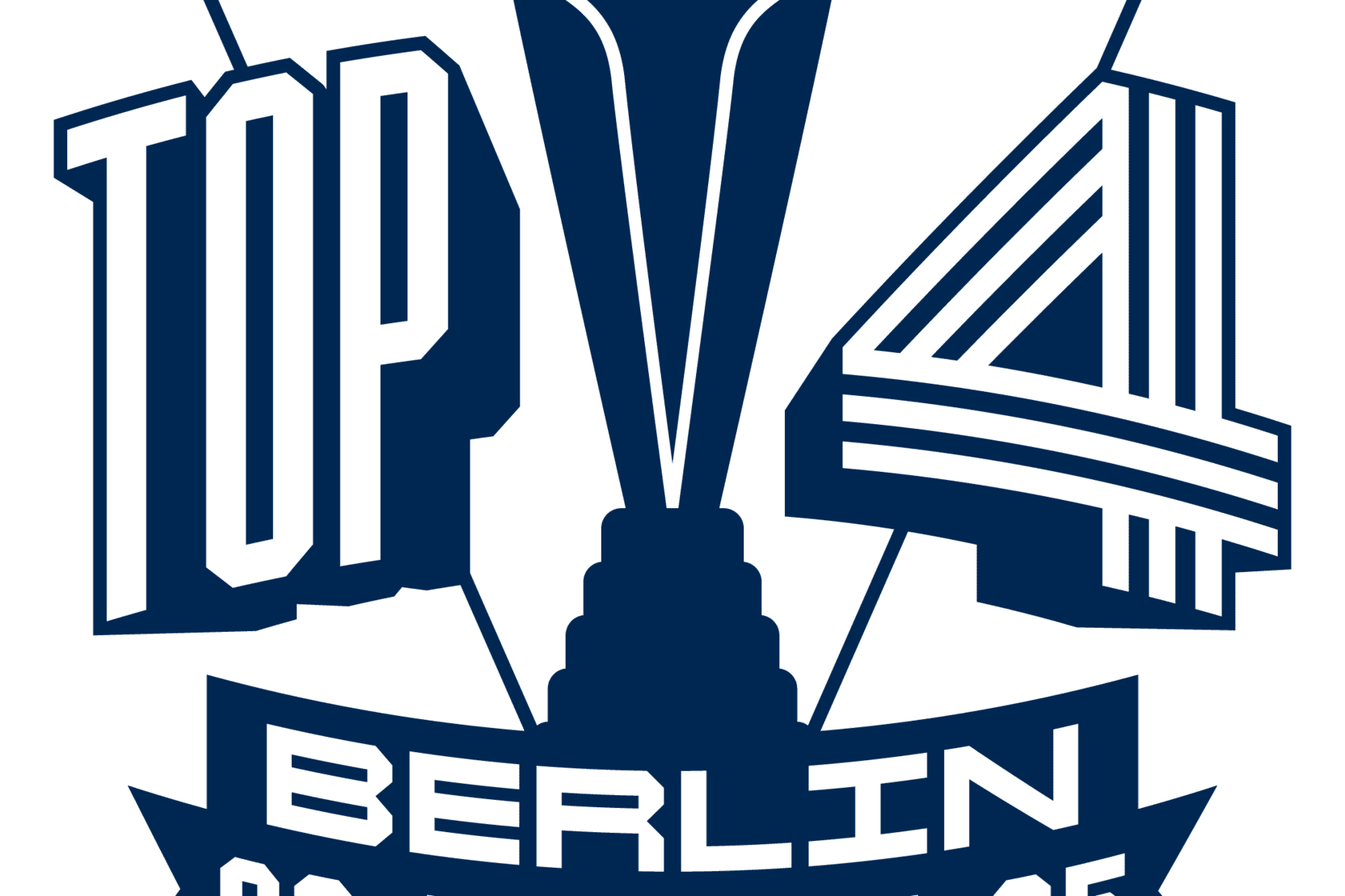 Grafisches Logo f&uuml;r das Basketball-Event "Top 4" in Berlin 2025 mit Pokal- und Sponsorenlogos.