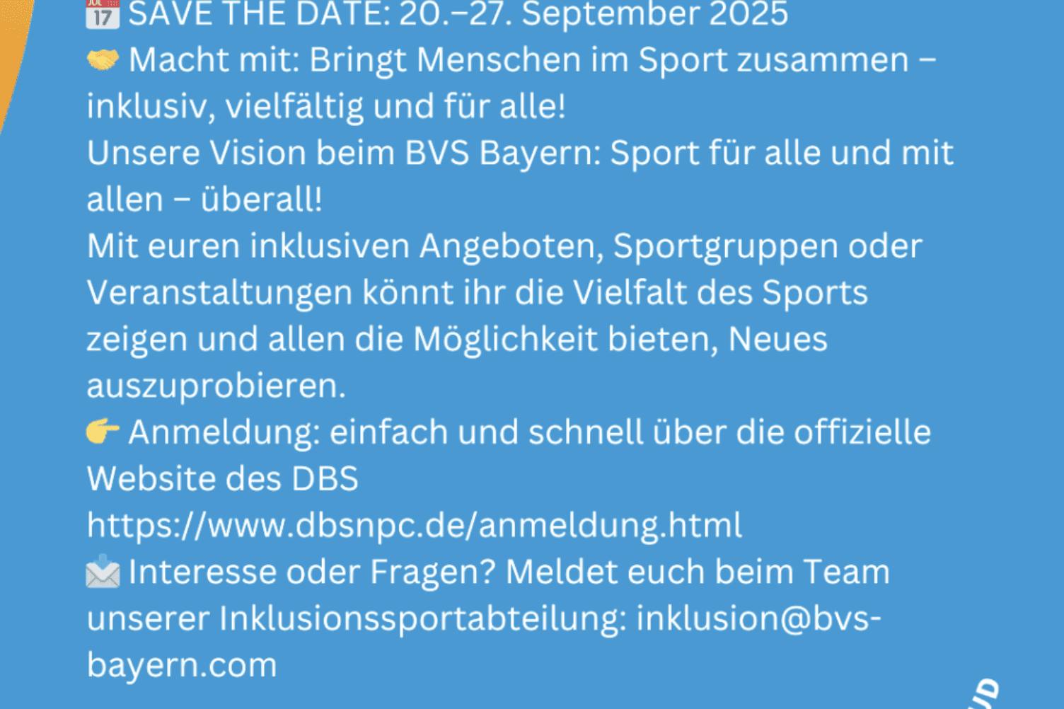 Informationen zur Sportwoche f&uuml;r alle vom 20. bis 27. September 2025, inklusive Anmeldem&ouml;glichkeiten und Kontakt.