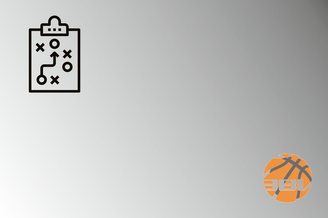 Symbol eines Spielplans mit taktischen Z&uuml;gen auf einem Clipboard, rechts ein Basketball mit dem Logo &bdquo;3BL&ldquo;.