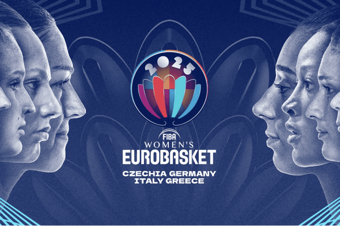 Profilansichten mehrerer Frauen, illustriert, vor dem Logo der FIBA Women's Eurobasket 2025.
