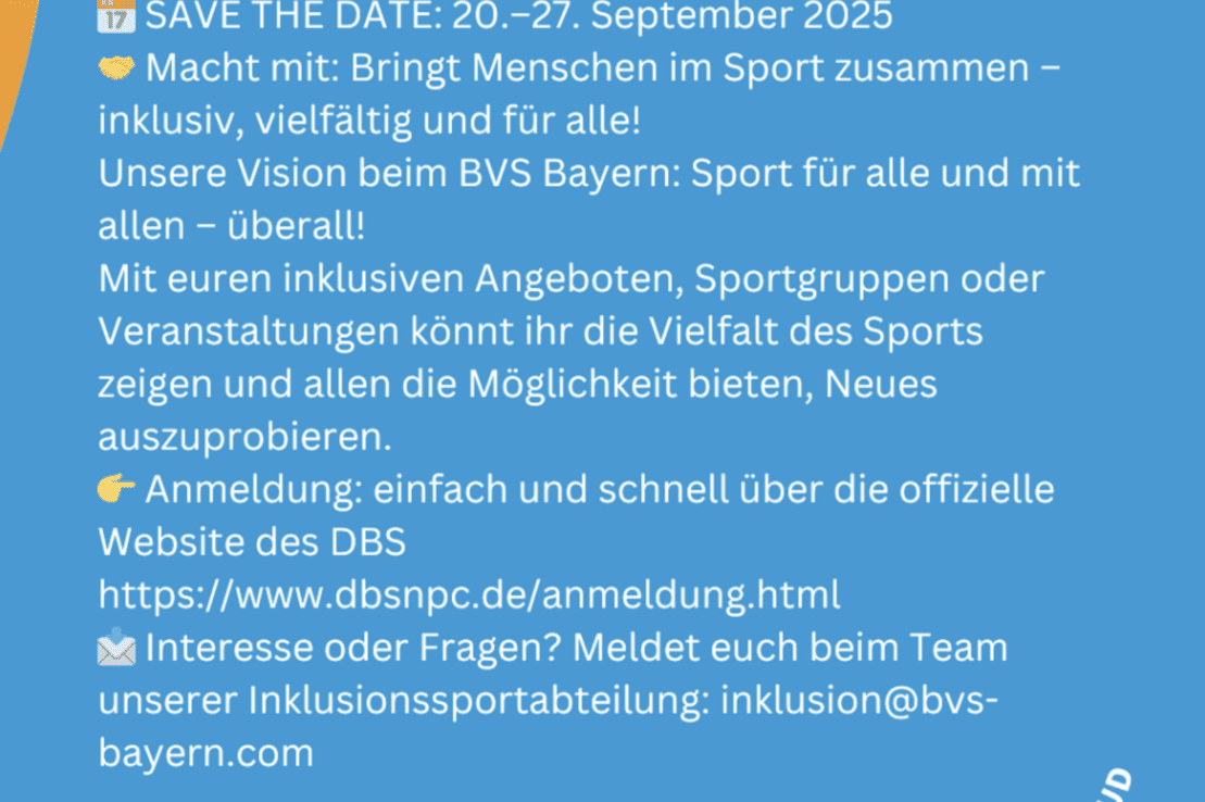 Informationen zur Sportwoche f&uuml;r alle vom 20. bis 27. September 2025, inklusive Anmeldem&ouml;glichkeiten und Kontakt.
