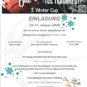 Einladung zum 3. Winter Cup des TuS Traunreut f&uuml;r U14 Basketballer am 10.-11. Januar 2026 in Traunreut.