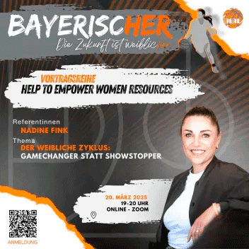 Grafik f&uuml;r Online-Veranstaltung mit Nadine Fink zum Thema &bdquo;Weiblicher Zyklus&ldquo; am 20. M&auml;rz 2025.