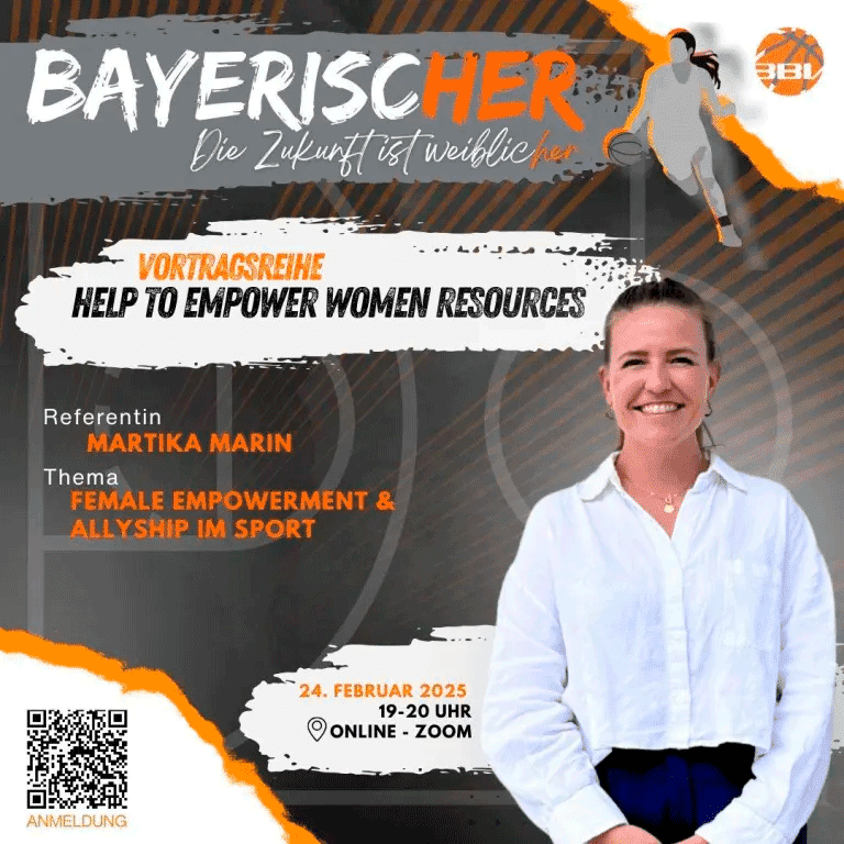 Grafik zur Vortragsreihe "Help to Empower Women Resources" mit Martika Marin, Thema: Female Empowerment im Sport.