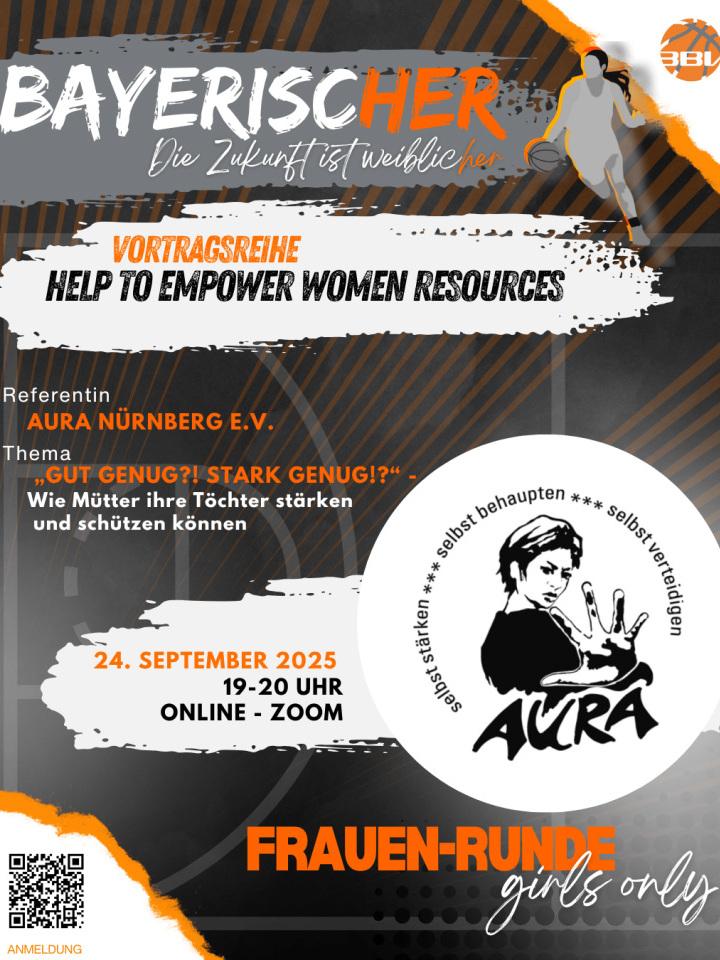 Veranstaltungsplakat f&uuml;r einen Online-Vortrag zur St&auml;rkung von Frauen am 24. September 2025. Thema: Empowerment.