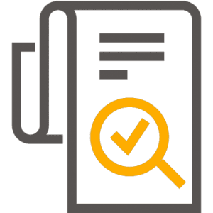 Grafik eines Dokuments mit Lupe und H&auml;kchen, die &Uuml;berpr&uuml;fung oder Best&auml;tigung symbolisieren.