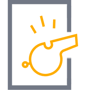 Grafische Darstellung einer Pfeife mit Schallschwingungen, in orange auf grauem Hintergrund.