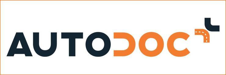 Logo von AUTODOC in Schwarz und Orange mit einem symbolhaften Element rechts.